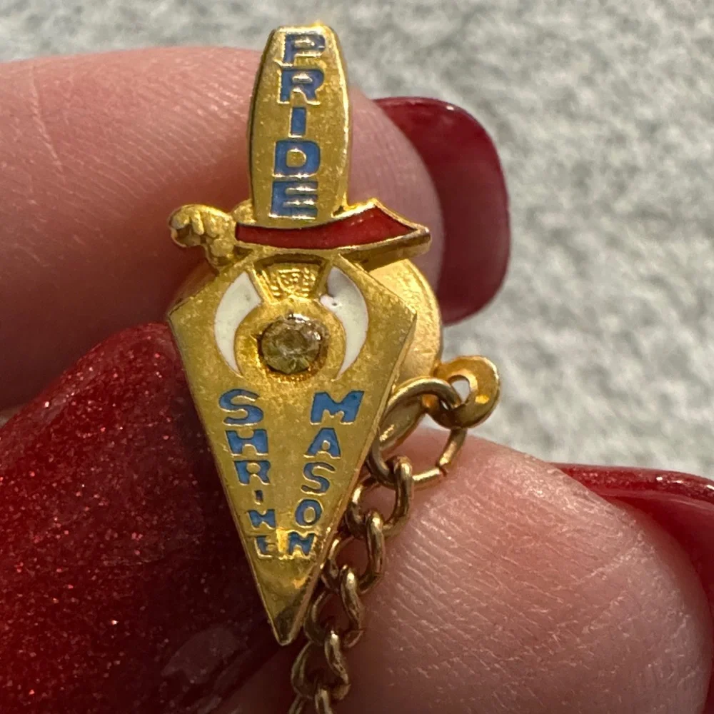 VTG Shriners Masonic Tie Tack Lapel Pin Gemstone Collectable FreeMason Jewelry